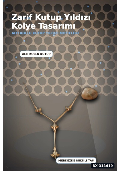 Bay 45 Cm Zincirli Pirinç Kutup Yıldızı Kolye - Zirkon Taşlı Kadın Bijuteri Takı Bx-313619 Najmaddin Standart