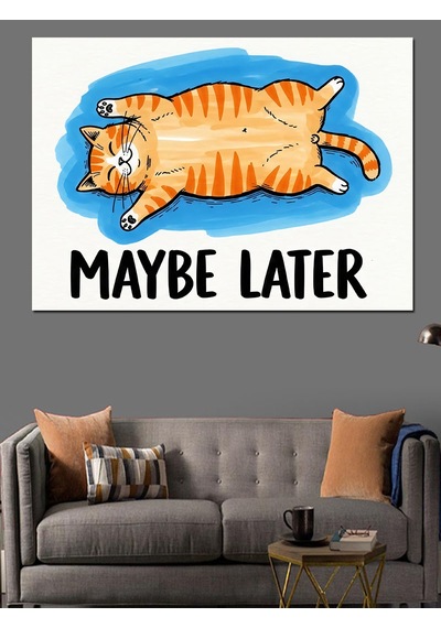 Ahşap Tablo Maybe Later Tembel Kedi Figürü