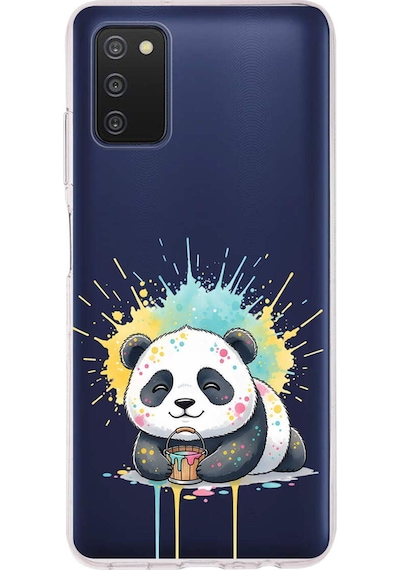 Samsung Galaxy A03s İle Uyumlu Splash Panda Tasarımlı Şeffaf Silikon Kılıf Şeffaf