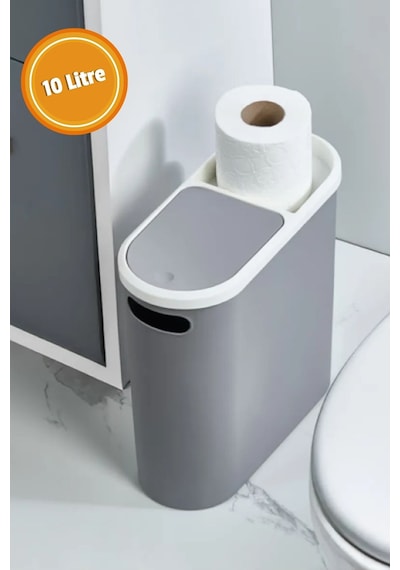 10 Litre Modern Tasarım Çöp Kovası Banyo, Ofis, Mutfak İçin Hijyenik & Pratik Atık Kutusu, Gri Gri