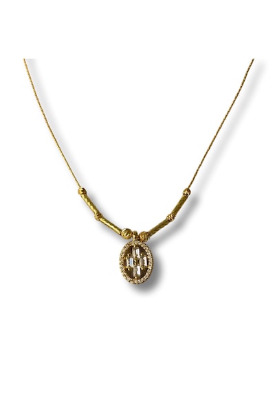 Gold Oval Baget Uçlu Taşlı Bijuteri Kolye Altın