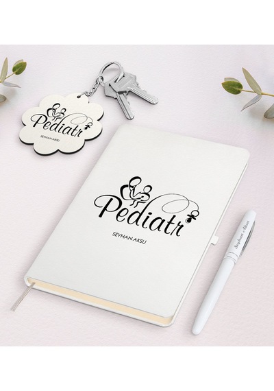 Kişiye Özel Pediatr Beyaz Defter Kalem Ve Anahtarlık Seti