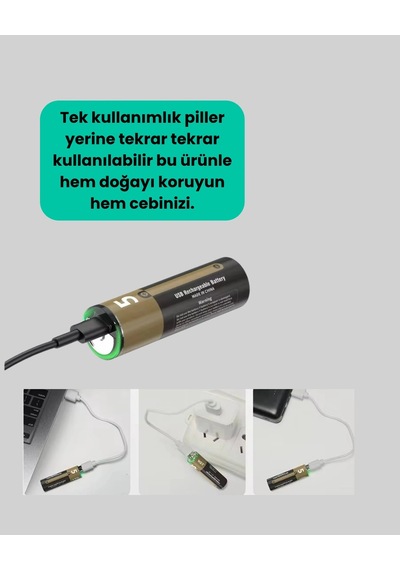 1.5v Aa Şarjlı Lityum Pil 1000+ Kez Şarj Edilebilir Hızlı Typec Şarj 2 Adet
