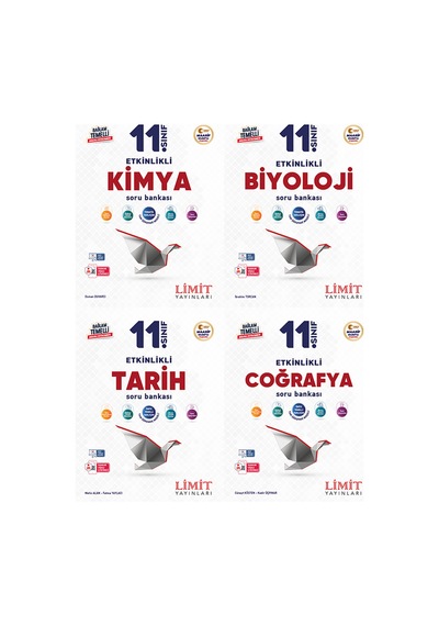 Limit 2027 11. Sınıf Kimya + Biyoloji + Tarih + Coğrafya Soru Bankası Seti 4 Kitap Maarif Model