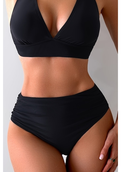 Angelsin Yandan Büzgülü Şık Bikini Altı Siyah