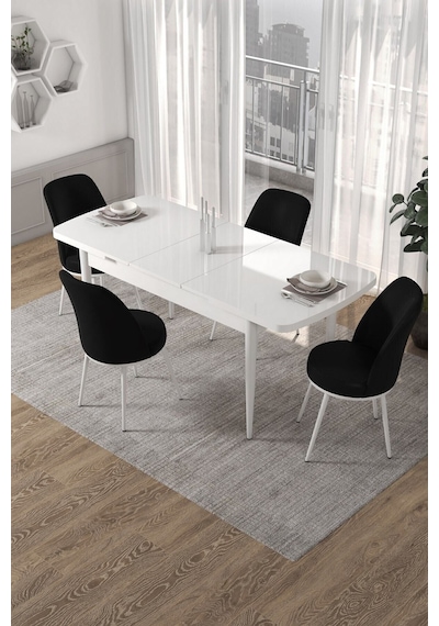 Canisa Concept Kor Serisi, 70x114 Açılabilir Beyaz Yemek Masası Takımı,4 Siyah Sandalye Masa Beyaz Sandalyeler Siyah Canisa Concept Kor Serisi, 70x114 Açılabilir Beyaz Yemek Masası Takımı,4 Siyah Sandalye Masa Beyaz Sandalyeler Siyah