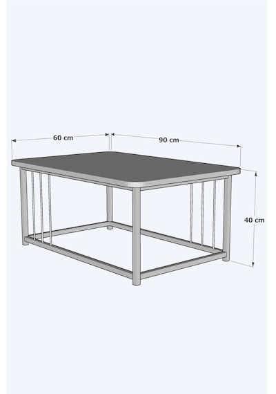 Ahşap Orta Sehpa 60x90 Modern Metal Ayak Siyah Tam Çerçeve Çam Desen Salon Ofis Balkon Sehpası - Town