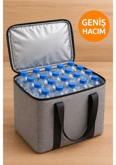 40 Litre Termos Çanta Yalıtımlı Plaj, Piknik, Kamp Ve Günlük Kullanıma Uygun Termal Çanta Gri