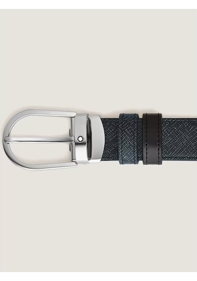 Montblanc Sartorial At Nalı Tokalı Mavi - Siyah 30 Mm Çift Tarafl