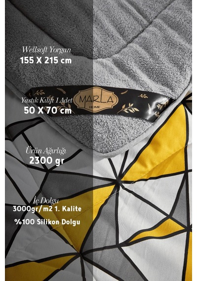Geometrik Desen Tek Kişilik Uyku Seti - Gri - 155 X 215