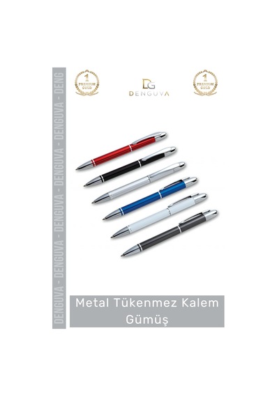 Kalem Logo Baskılı Kurumsal Hediye Promosyon Lüks Şık Prestijli Ofis Metal Tükenmez Kalem Gümüş