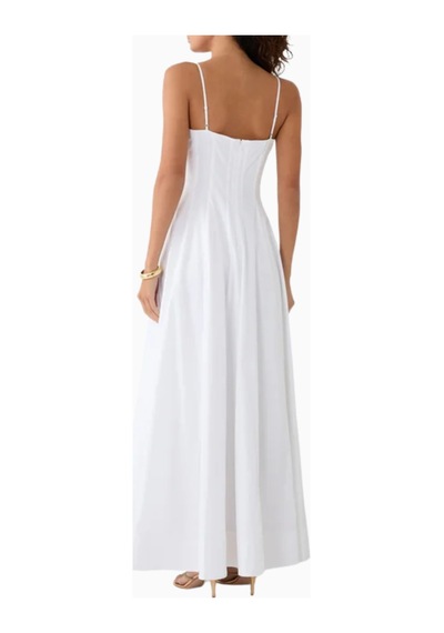 Staud Wylie Maxi Dress, Kadın Maksi Elbise, Pamuk & Spandeks, Şık Ve Rahat Beyaz