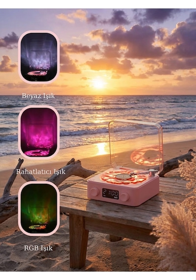 Waves Nostalji Plak Çalar Bluetooth Subwoofer 3d Ses Dalgası Retro Müzik Plak Çalar