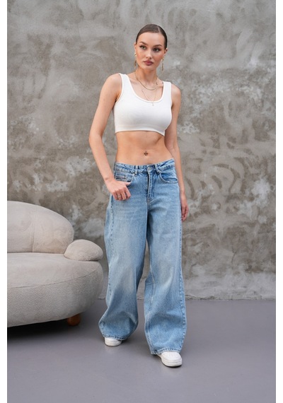 Cool Tarz Miami Mavi Straight Wide Kadın Jean Mavi Mavi