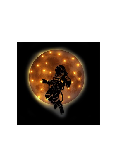 Kişiselleştirilebilir Led Işıklı Epoksi Cam Katmanlı Tablo Astronot Dolunay Sarı - 738250971 Sarı