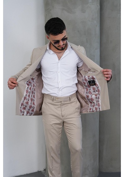 Dupont Classics Dupont Slim Fit Sivri Yaka 6 Drop Çift Yırtmaç Çizgili Viskon Kruvaze Erkek Takım Elbise Bej Dupont Classics Dupont Slim Fit Sivri Yaka 6 Drop Çift Yırtmaç Çizgili Viskon Kruvaze Erkek Takım Elbise Bej