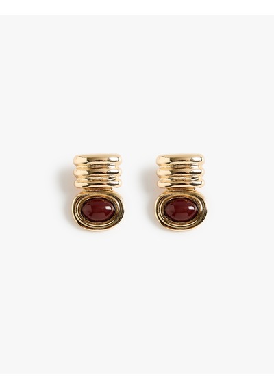Koton Taşlı Vintage Küpe Bordo 7wak70336aa
