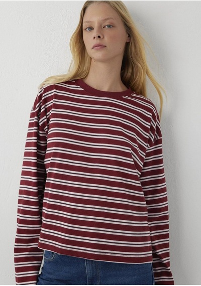 Mavi Uzun Kollu Basıc Tişört Syrah Stripe Bordo