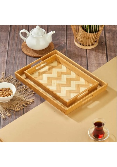 Akıllıelma-cooker Tepsi Bambu Dikdörtgen 2 Li Ckr3465 Ahşap