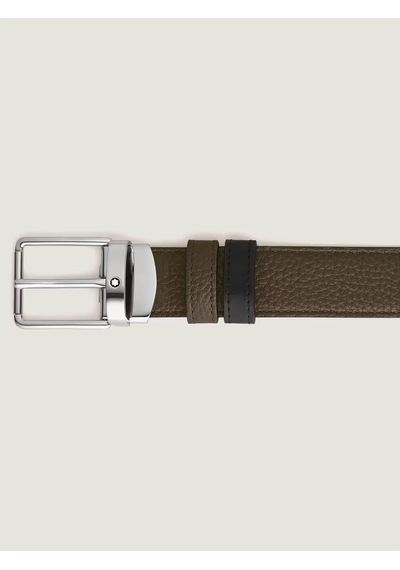 Montblanc Günlük Tokalı Haki - Siyah 30 Mm Çift Taraflı Deri Keme Yeşil