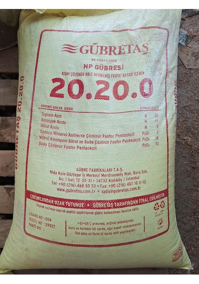 Gübretaş 20.20.0 Kompoze Taban Gübresi %20 Azot %20 Fosfor Meyve Ağaçları, Zeytin, Sebze Ve Tarla Bitkileri Için 3 KG