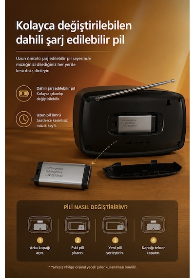 Philips Tav2000fb/00 Retro Taşınabilir Fm Radyo Bluetooth 5.4 Şarj Edilebilir Kablosuz Hoparlör Siyah