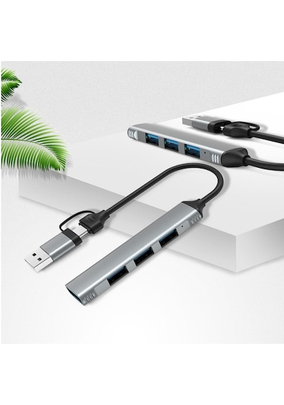 Valkyrie Apple Uyumlu MacBook Type-C & USB Çiftli 4port USB 3.0 Splitter 5 Gbps Çevirici Hub Adaptör