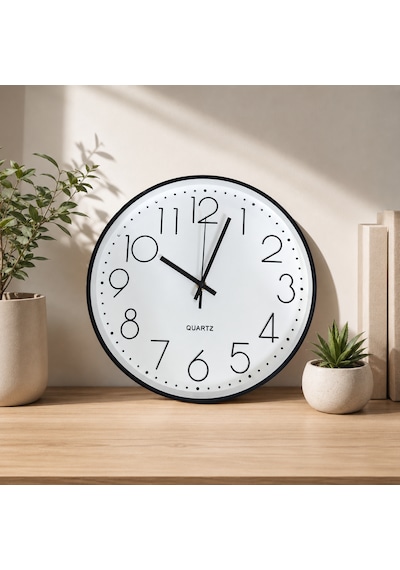 Modern Minimalist Beyaz Duvar Saati Siyah Çerçeveli Şık Mutfak Ve Salon Saati