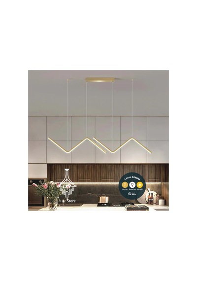Modern Gold Dalgalı Wave Led Sarkıt Avize 3 Renkli - 90cm Masa Üstü Aydınlatma & Kumandalı Altın