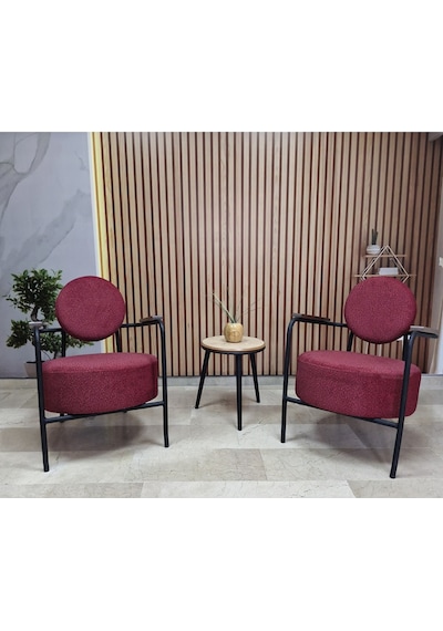 Azra Mobilya Venüs 2 Berjer Set İskandinav Keten Berjer - Büro - Ofis Koltuğu - Ofis Mobilyası -bekleme Salonu Bordo