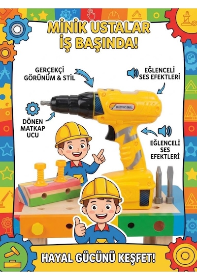 Oyuncak Şarjlı Matkap Seti Sök Tak Vidalı Eğitici Çocuk Tamir Aletleri Oyuncak Pilli Çalışan Matkap