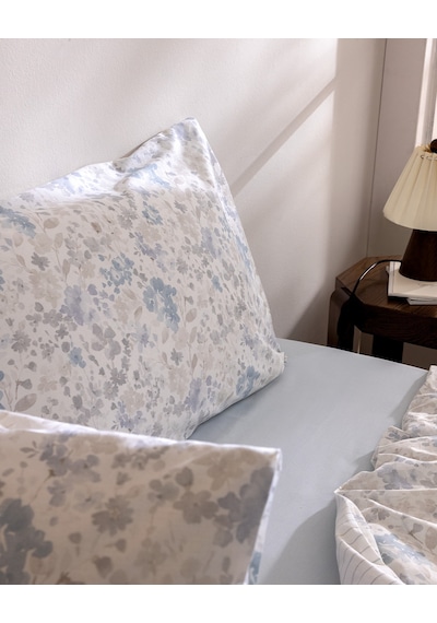 Madame Coco Laurence Tek Kişilik %100 Pamuk Ranforce Baskılı Çarşaflı Nevresim Takımı - Mavi/bej 8684427334478 Çok Renkli