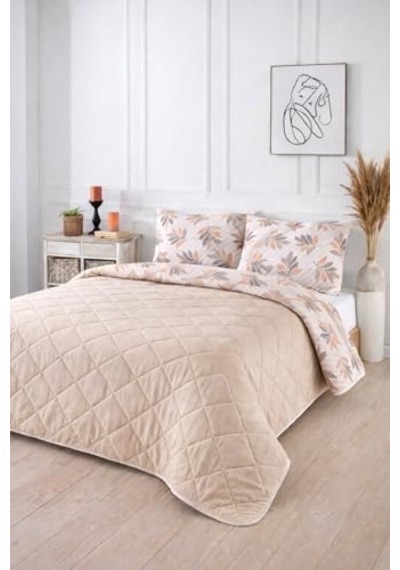 Ayrex Kapitoneli Tek Kişilik Desenli Pike - Yatak Örtüsü Takımı 160x230 Cm - 1 Adet Yastık Kılıflı Turuncu Diğer
