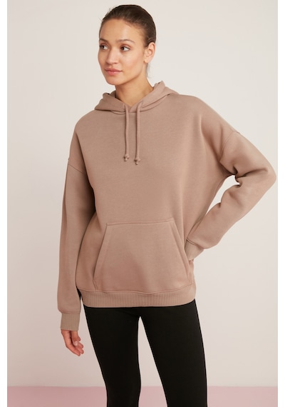 ETHIQUET CARLY Kadın Içi Polarlı Yumuşacık Kapüşonlu Kanguru Cepli Oversize Fit Pembe Sweatshirt