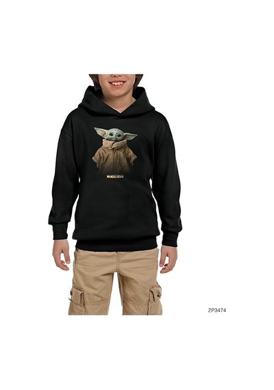 Zepplin Giyim Yoda Baby The Mandalorian Siyah Çocuk Kapşonlu Sweatshirt