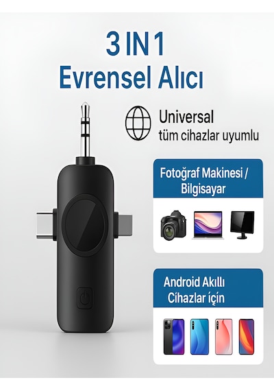 Lightining Type-c 3.5mm Uyumlu Dijital Ekranlı 2.4g Kablosuz Çift Yaka Mikrofonu Pro++