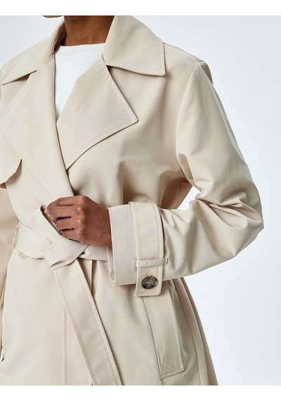 Koton Gabardin Kumaş Kemerli Cepli Kruvaze Trençkot Taş 5sak00044ew Taş