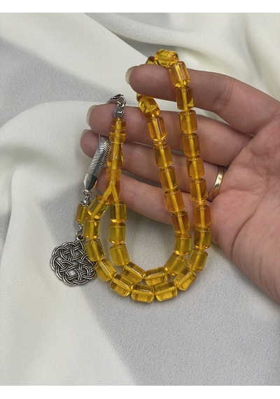 Alpaka Kazaz Püsküllü Zar Rengi Beyrut Tesbih 8x11 Mm Sarı