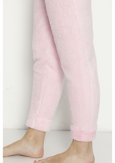 Cepli Lüx Pofuduk Polar Kışlık Pijama Altı Pofcepli Pembe