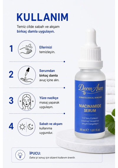 Dermaura Niacinamide Serum %10+hyalüronik Asit 30ml Gözenek Sıkılaştırmaya Yardımcı Cilt Tonunu Eşitlemeye Yardımcı