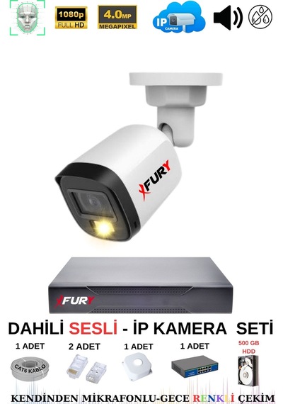 Fury Ip Güvenlik Kamera Seti 1 Kameralı Sesli 4mp Gece Renkli Su Geçirmez Ip5515s 500gb