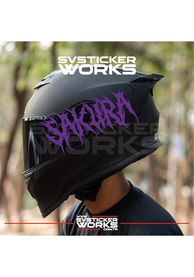 Sakura Yazılı Kask Sticker Tüm Kasklar Uyumlu Tek Yön 1 Adet Mor