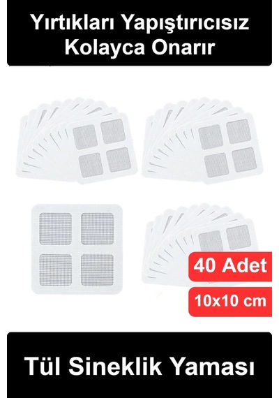 Sineklikyaması Tül Sineklik Yaması 40 Adet Kendinden Yapışkanlı Tamir Kiti Pencere Kapı Balkon Kara
