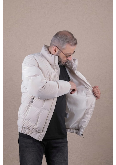 Ohepmoda Dik Yaka Nova Soft Kumaş Erkek Şişme Mont Bej