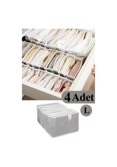 4 Adet Akordiyon Organizer Çekmece Içi Düzenleyici Large Kumaş 45 X 45 Gri Tr Diğer