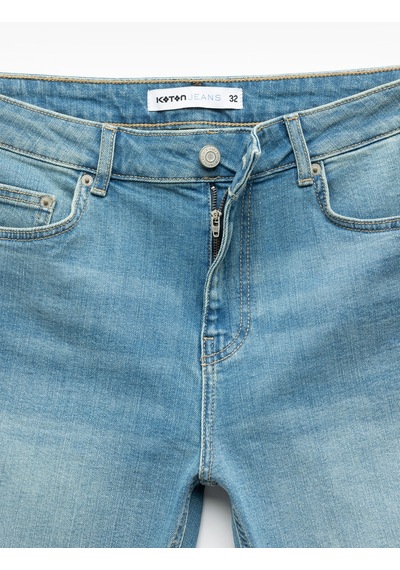 Koton Katlamalı Paça Bermuda Slim Fit Denim Şort Orta İndigo 5sam40003ıd İndigo