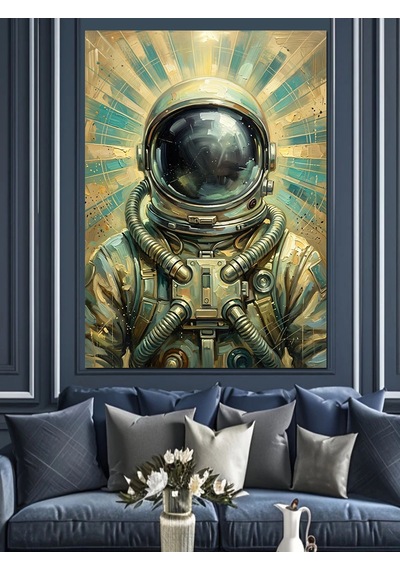 Güneş Işınları Altında Modern Astronot Dekoratif Kanvas - Mdf Ahşap Tablo
