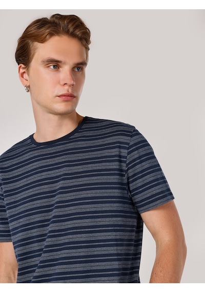 Colin's Colins Regular Fit Bisiklet Yaka Çizgili Lacivertvert Erkek Kısa Kol Tişört Cl1062738 Lacivert