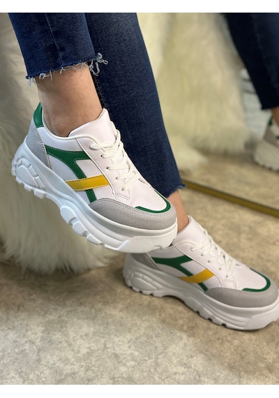 Günlük Kadın Sneaker Kalın Yüksek Taban Bağcıklı Rahat Tiger Şeritli Spor Ayakkabı 032 09-taş Yeşil Sarı Günlük Kadın Sneaker Kalın Yüksek Taban Bağcıklı Rahat Tiger Şeritli Spor Ayakkabı 032 09-taş Yeşil Sarı