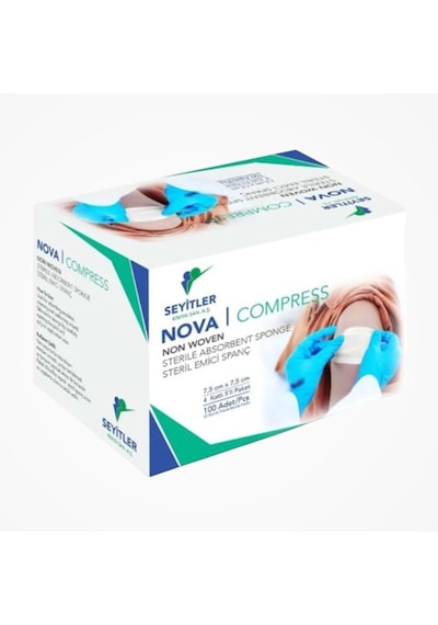 Seyitler Nova Nonwoven Kompres Steril 7,5cm X 7,5cm Spanç 100'lü Kutu - 6 Kutu